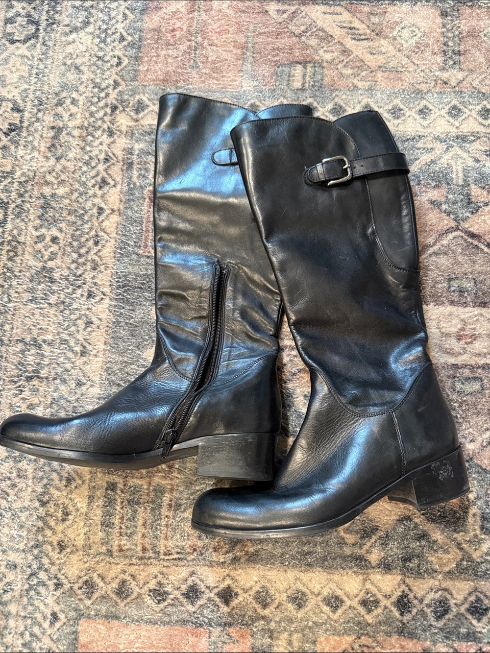 Sesto Meucci  Classic Black Leather Knee-High Riding Boots 7